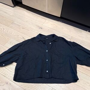 Madewell Black Linen Cropped Button down